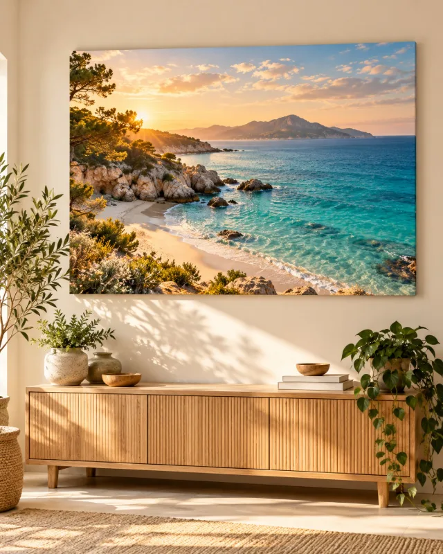 Tableau nature bord de mer accroché dans un salon